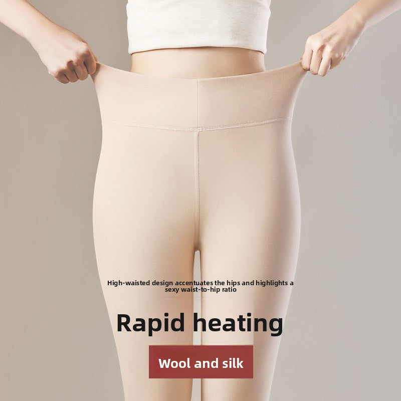 Women's Cashmere Silk Thermal Leggings Seamless Fleece Lined Base Layer Pants